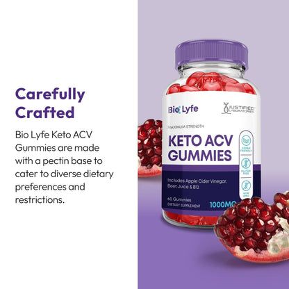 Justified Laboratories Bio Lyfe Keto ACV Gummies (1000 mg) - 60 Count - Formulated with Apple Cider Vinegar, Folate & Vitamin B12 - dailyvitalstore