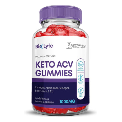 Justified Laboratories Bio Lyfe Keto ACV Gummies (1000 mg) - 60 Count - Formulated with Apple Cider Vinegar, Folate & Vitamin B12 - dailyvitalstore