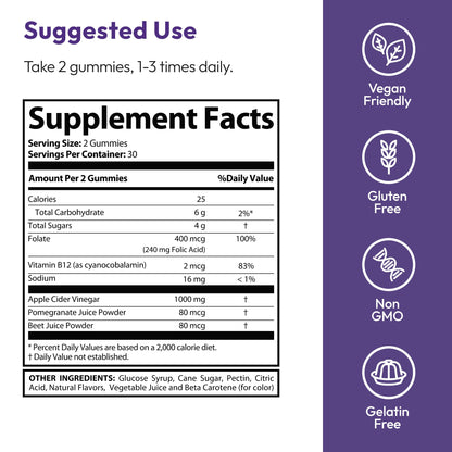Justified Laboratories Bio Lyfe Keto ACV Gummies (1000 mg) - 60 Count - Formulated with Apple Cider Vinegar, Folate & Vitamin B12 - dailyvitalstore