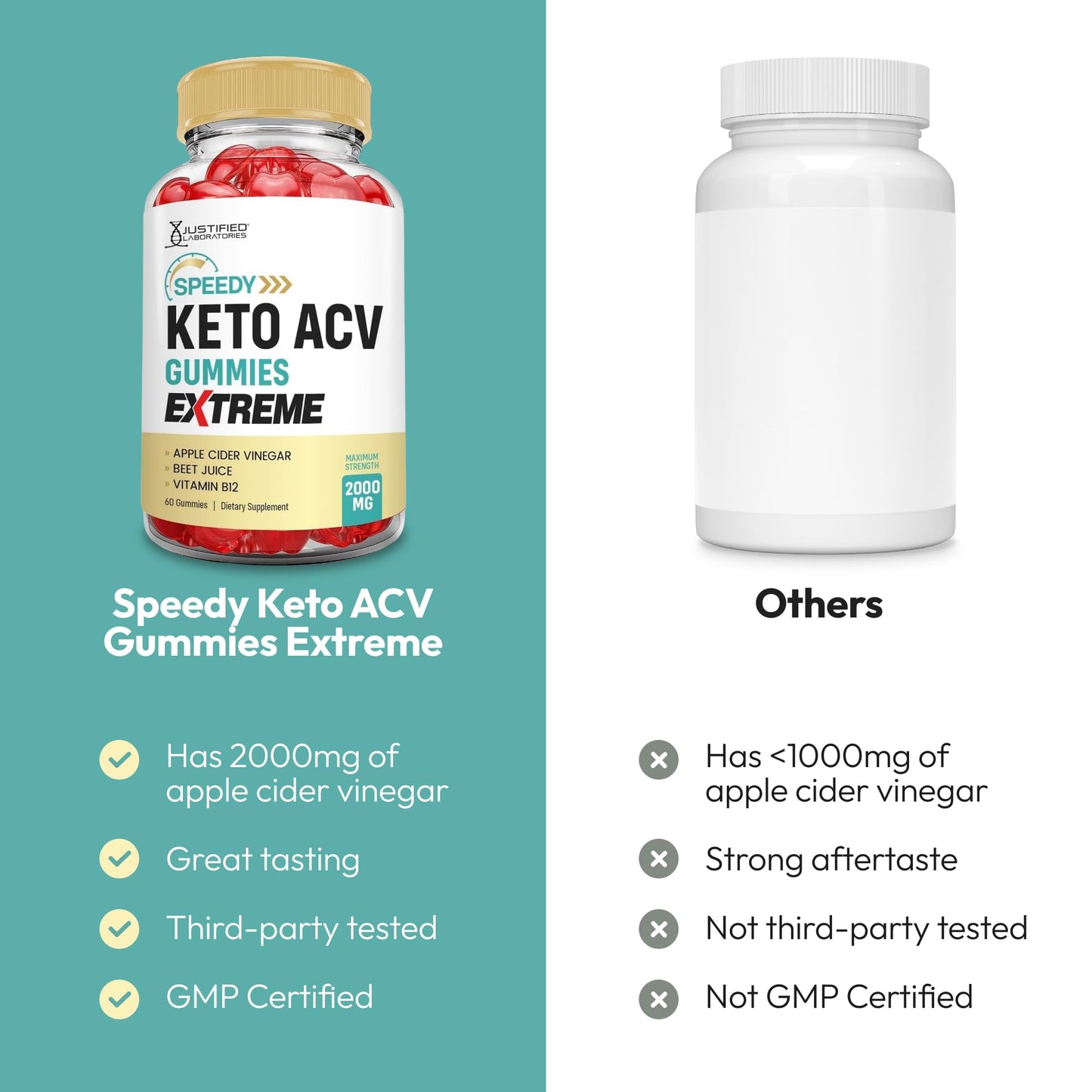 Justified Laboratories Speedy Keto ACV Gummies Extreme (2000 mg) - 60 Count - Formulated with Apple Cider Vinegar, Folate & Vitamin B12 - Non-GMO, Vegan, Gluten Free - 30 Servings - dailyvitalstore