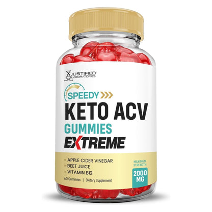 Justified Laboratories Speedy Keto ACV Gummies Extreme (2000 mg) - 60 Count - Formulated with Apple Cider Vinegar, Folate & Vitamin B12 - Non-GMO, Vegan, Gluten Free - 30 Servings - dailyvitalstore