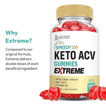 Justified Laboratories Speedy Keto ACV Gummies Extreme (2000 mg) - 60 Count - Formulated with Apple Cider Vinegar, Folate & Vitamin B12 - Non-GMO, Vegan, Gluten Free - 30 Servings - dailyvitalstore