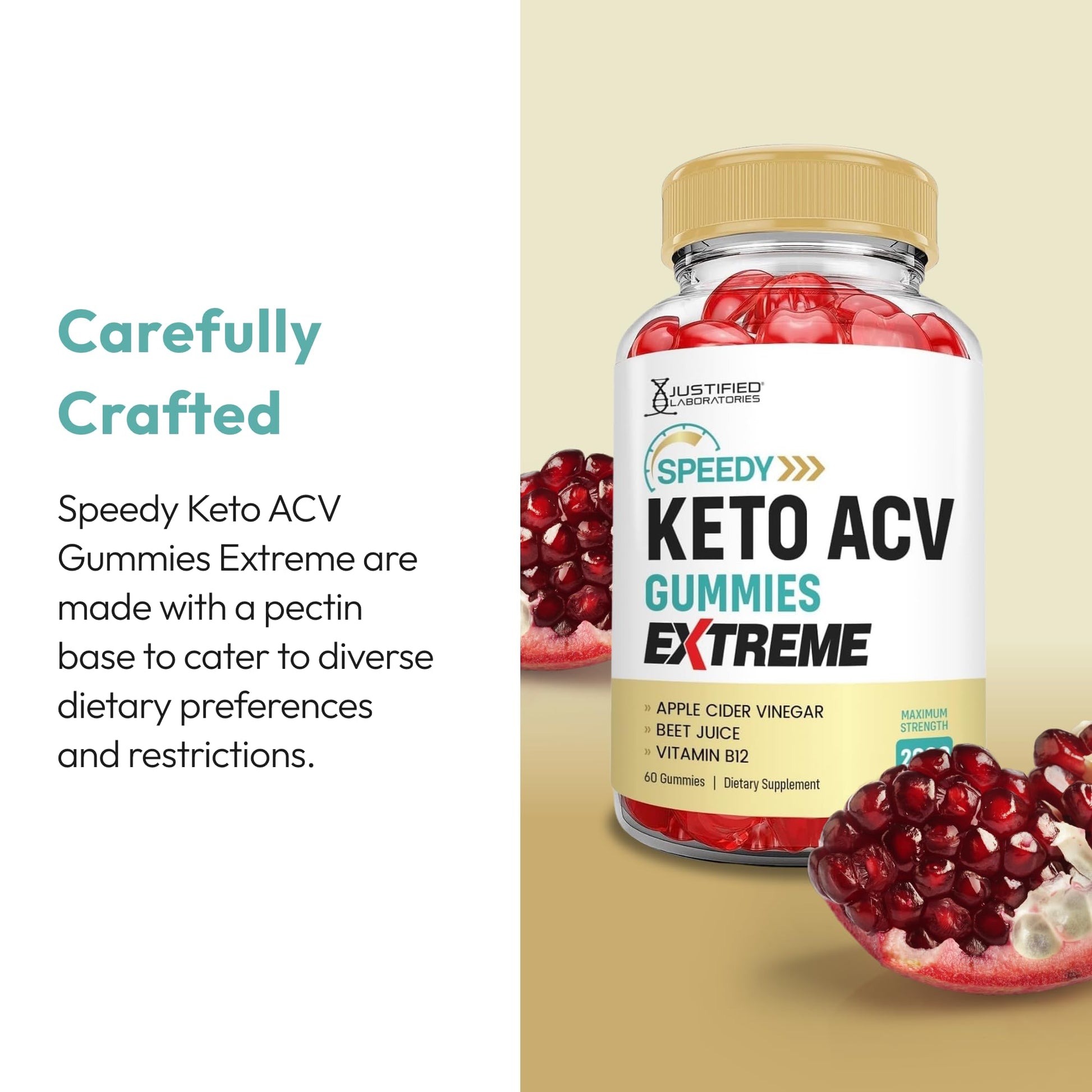 Justified Laboratories Speedy Keto ACV Gummies Extreme (2000 mg) - 60 Count - Formulated with Apple Cider Vinegar, Folate & Vitamin B12 - Non-GMO, Vegan, Gluten Free - 30 Servings - dailyvitalstore