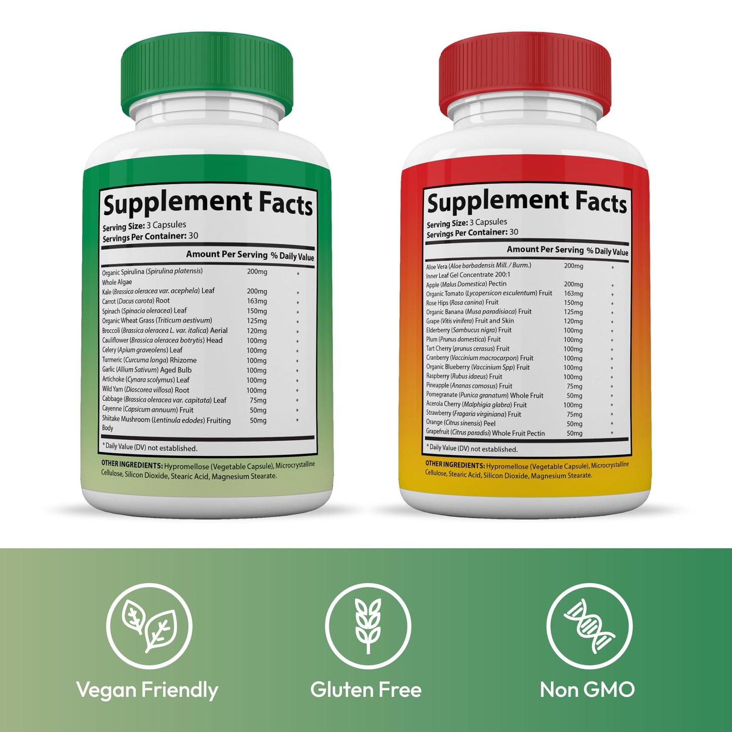 Justified Laboratories Superfoods Set - Includes Vital Fruits (90 Capsules) + Vital Veggies (90 Capsules) - Non-GMO, Vegan - 30 Servings per Bottle - dailyvitalstore