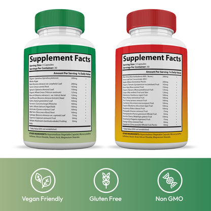 Justified Laboratories Superfoods Set - Includes Vital Fruits (90 Capsules) + Vital Veggies (90 Capsules) - Non-GMO, Vegan - 30 Servings per Bottle - dailyvitalstore