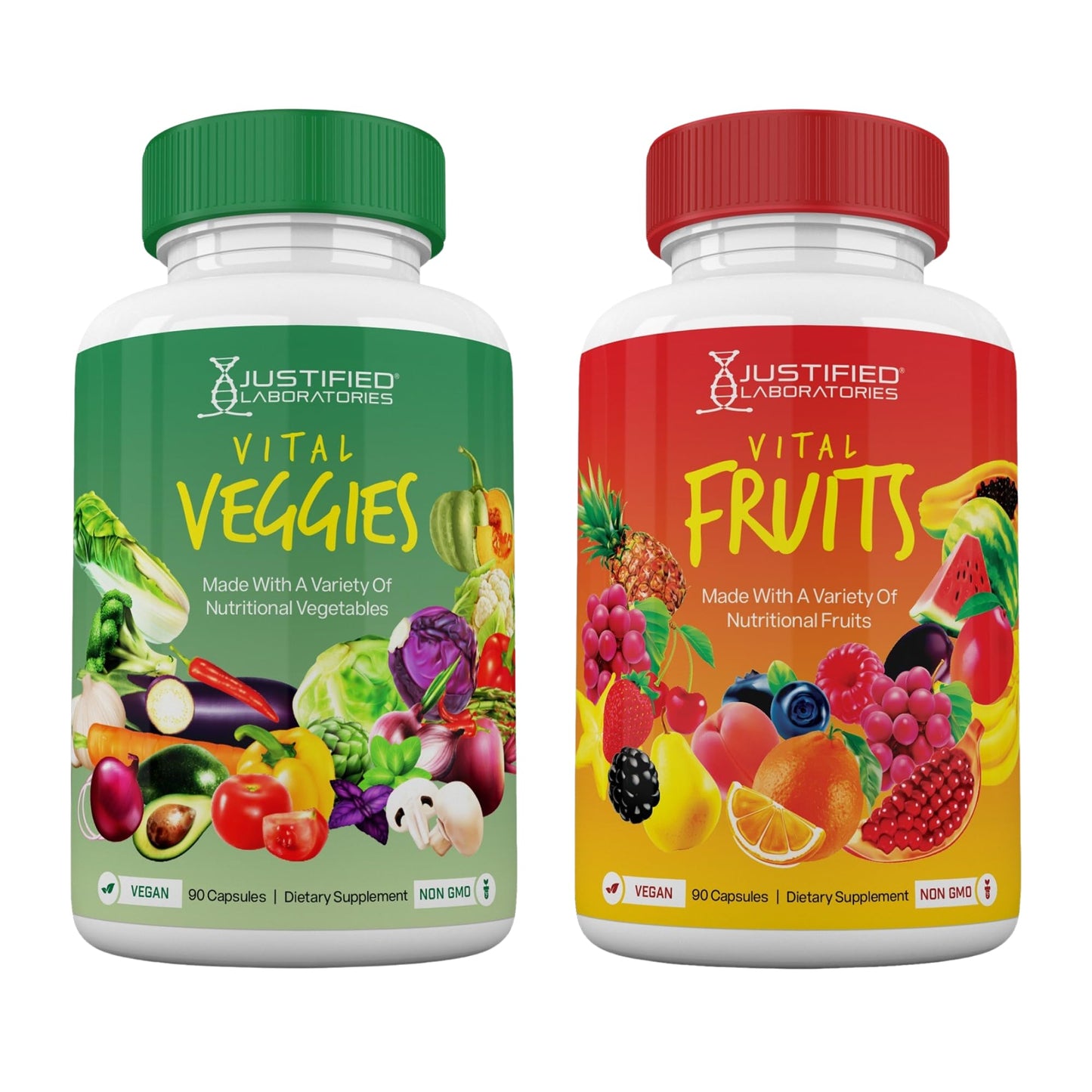 Justified Laboratories Superfoods Set - Includes Vital Fruits (90 Capsules) + Vital Veggies (90 Capsules) - Non-GMO, Vegan - 30 Servings per Bottle - dailyvitalstore