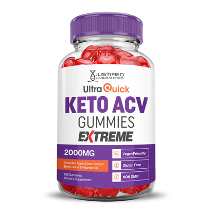 Justified Laboratories Ultra Quick Keto ACV Gummies Extreme (2000 mg) - 60 Count - Formulated with Apple Cider Vinegar, Folate & Vitamin B12 - dailyvitalstore