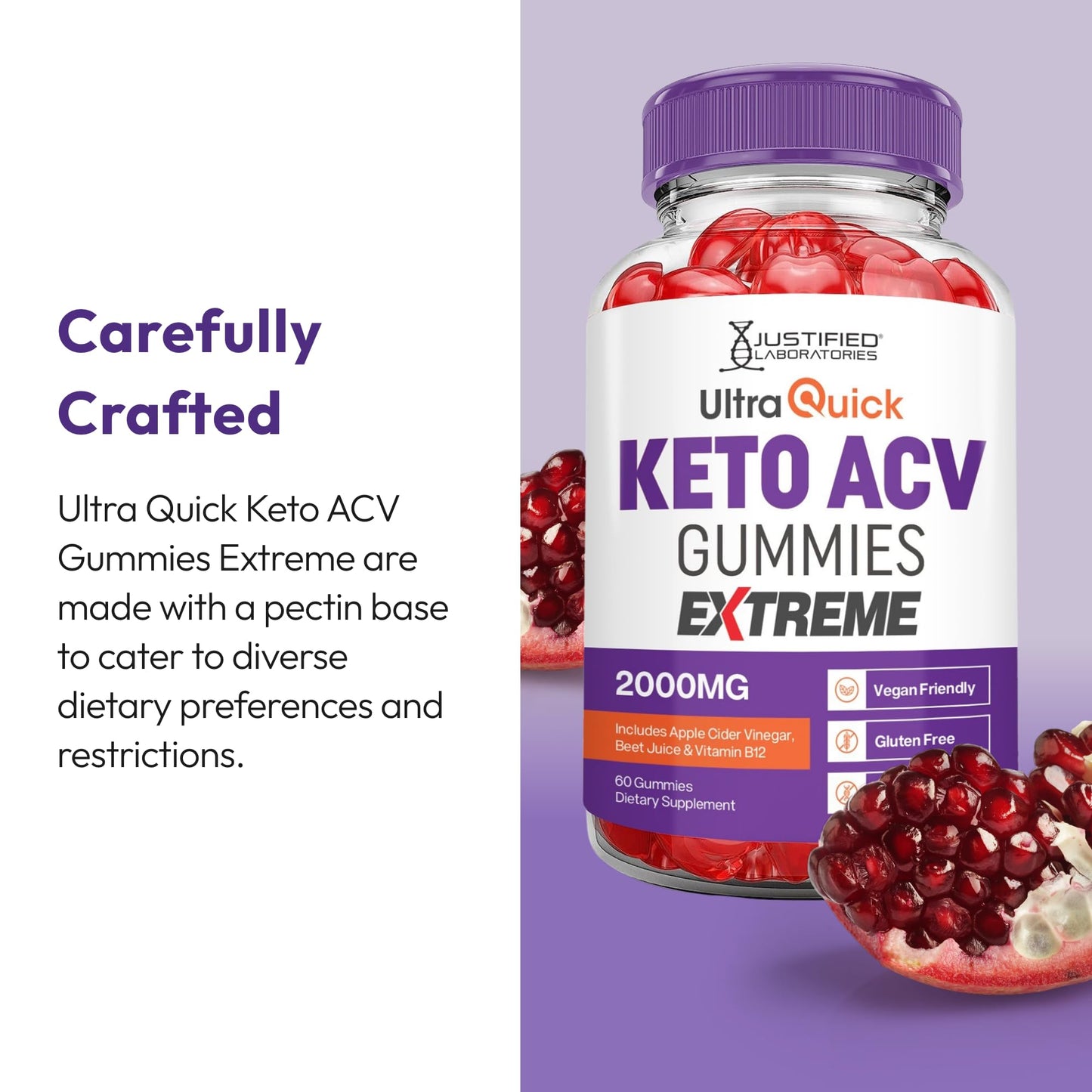 Justified Laboratories Ultra Quick Keto ACV Gummies Extreme (2000 mg) - 60 Count - Formulated with Apple Cider Vinegar, Folate & Vitamin B12 - dailyvitalstore
