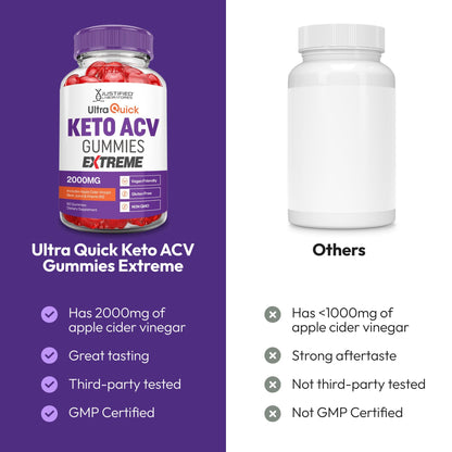 Justified Laboratories Ultra Quick Keto ACV Gummies Extreme (2000 mg) - 60 Count - Formulated with Apple Cider Vinegar, Folate & Vitamin B12 - dailyvitalstore