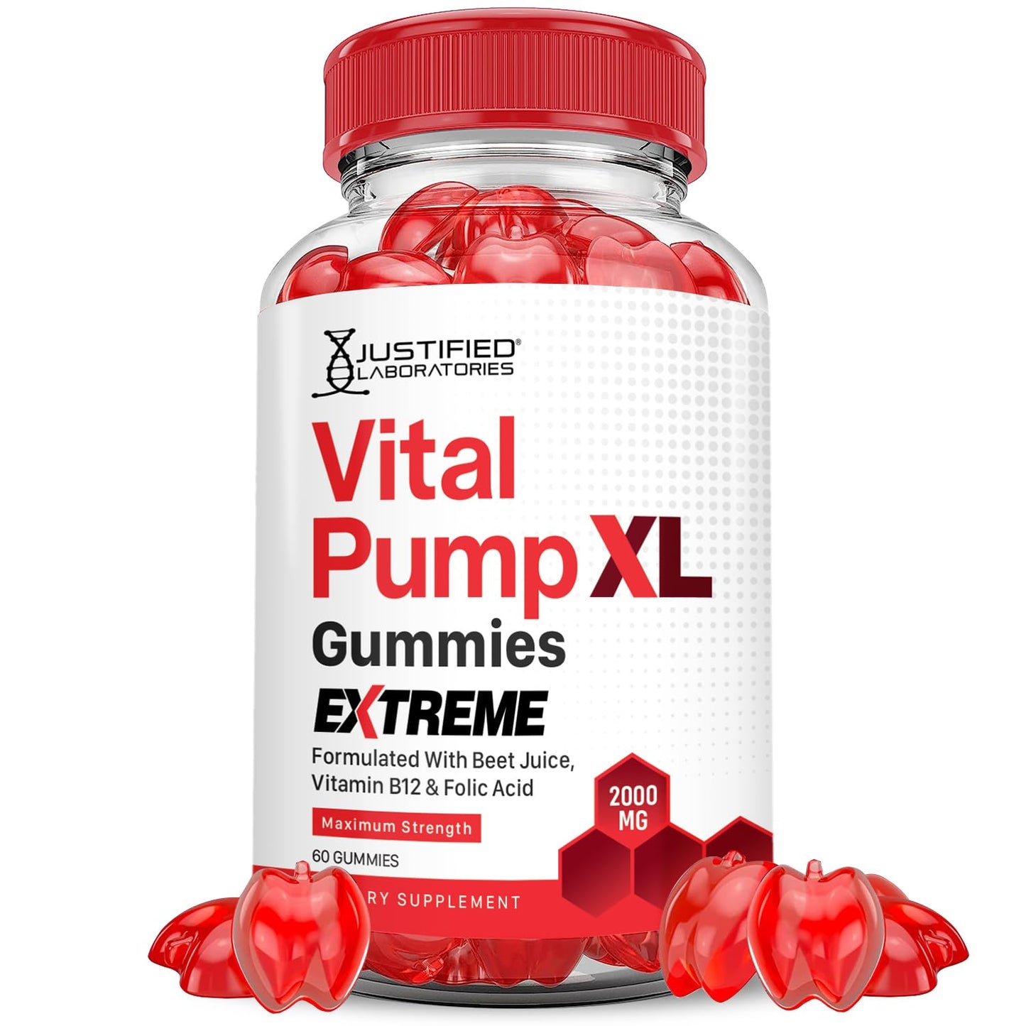 Justified Laboratories Vital Pump XL Extreme 2000MG Performance Gummies Vital PumpXL Advanced Formula Formulated with Beet Juice ACV Pomegranate Powder B12 Vegan Non GMO 60 Gummys - dailyvitalstore