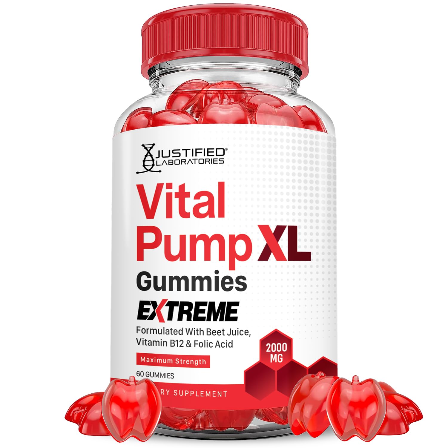 Justified Laboratories Vital Pump XL Extreme 2000MG Performance Gummies Vital PumpXL Advanced Formula Formulated with Beet Juice ACV Pomegranate Powder B12 Vegan Non GMO 60 Gummys - dailyvitalstore