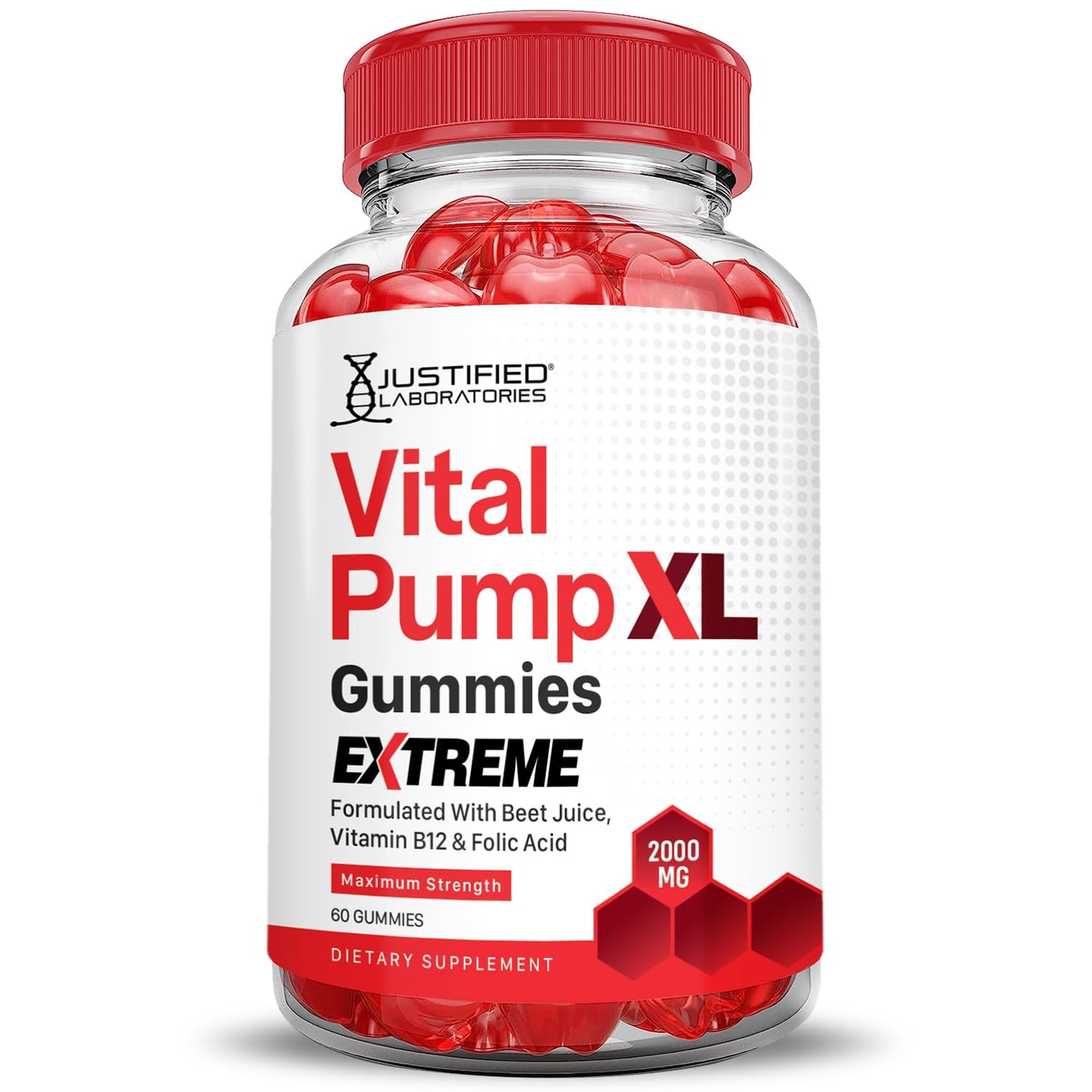 Justified Laboratories Vital Pump XL Extreme 2000MG Performance Gummies Vital PumpXL Advanced Formula Formulated with Beet Juice ACV Pomegranate Powder B12 Vegan Non GMO 60 Gummys - dailyvitalstore