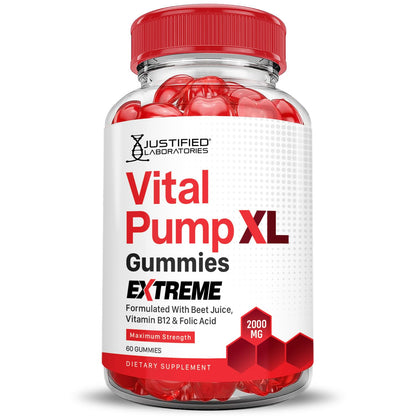 Justified Laboratories Vital Pump XL Extreme 2000MG Performance Gummies Vital PumpXL Advanced Formula Formulated with Beet Juice ACV Pomegranate Powder B12 Vegan Non GMO 60 Gummys - dailyvitalstore