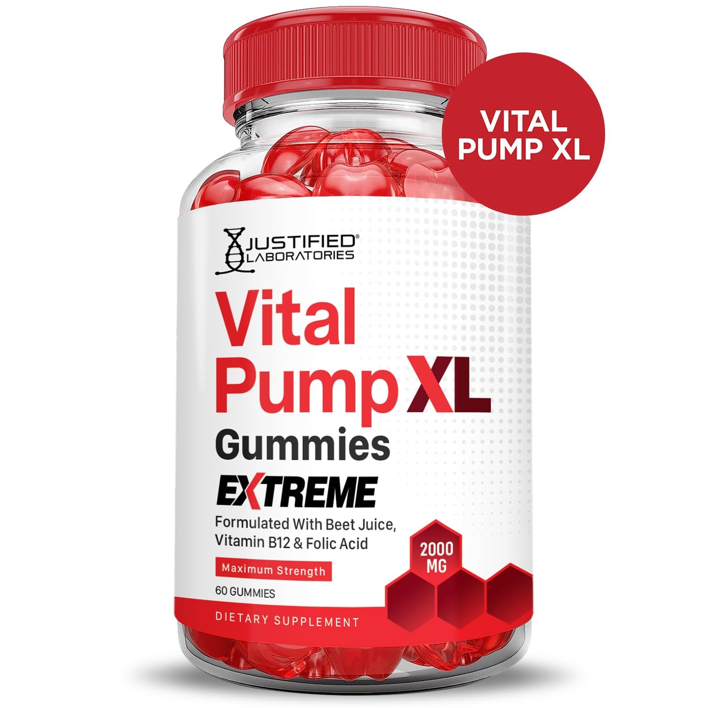 Justified Laboratories Vital Pump XL Extreme 2000MG Performance Gummies Vital PumpXL Advanced Formula Formulated with Beet Juice ACV Pomegranate Powder B12 Vegan Non GMO 60 Gummys - dailyvitalstore