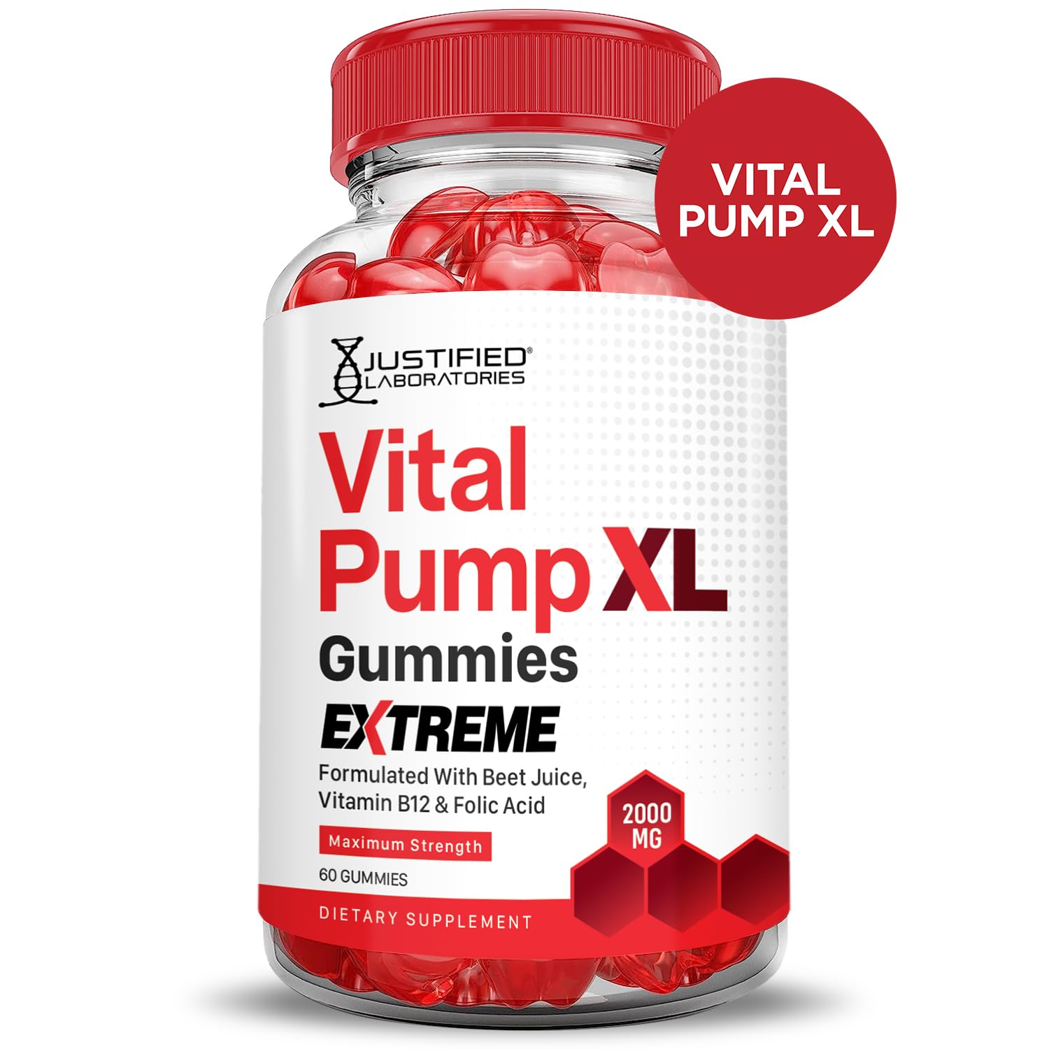 Justified Laboratories Vital Pump XL Extreme 2000MG Performance Gummies Vital PumpXL Advanced Formula Formulated with Beet Juice ACV Pomegranate Powder B12 Vegan Non GMO 60 Gummys - dailyvitalstore