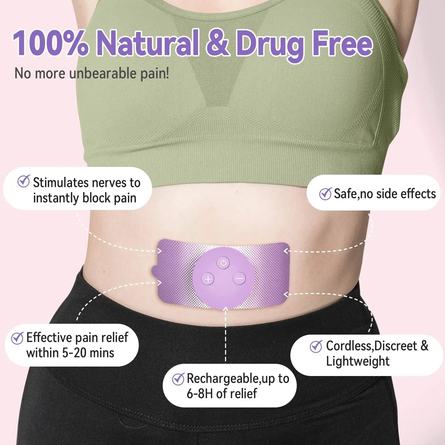JUSTWILL Wireless Portable Period Cramps Pain Relief Simulator with 3 Modes 30 Intensity Rechargeable TENS Unit for Menstrual Cramp Relief Home Medical Device,Gift for Women Wife Girlfriend Girl - dailyvitalstore