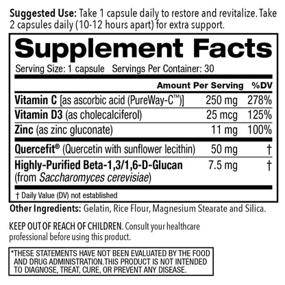 Juvenon AgeRenew Beta Glucan Anti Aging Immunity Support Supplement, Beta Glucan with Zinc Quercetin for Immune Defense Boost - dailyvitalstore
