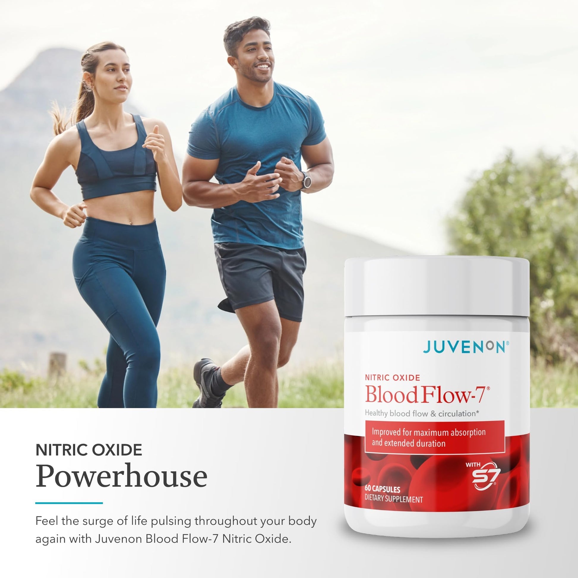 Juvenon BloodFlow-7 Nitric Oxide Supplements for Men & Women - Natural Nitric Oxide Booster with Nitrosigine® + S7® - dailyvitalstore