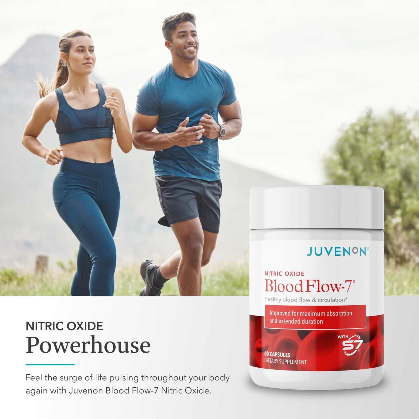 Juvenon BloodFlow-7 Nitric Oxide Supplements for Men & Women - Natural Nitric Oxide Booster with Nitrosigine® + S7® - Blood Flow & Circulation Support (1-Pack) - dailyvitalstore