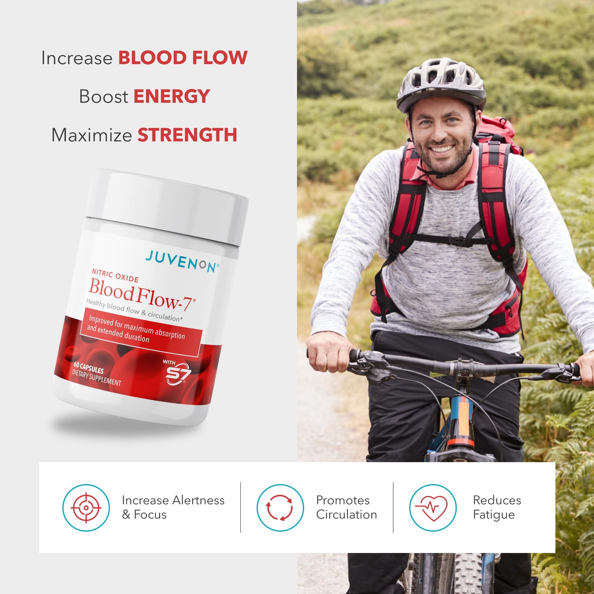 Juvenon BloodFlow-7 Nitric Oxide Supplements for Men & Women - Natural Nitric Oxide Booster with Nitrosigine® + S7® - Blood Flow & Circulation Support (1-Pack) - dailyvitalstore