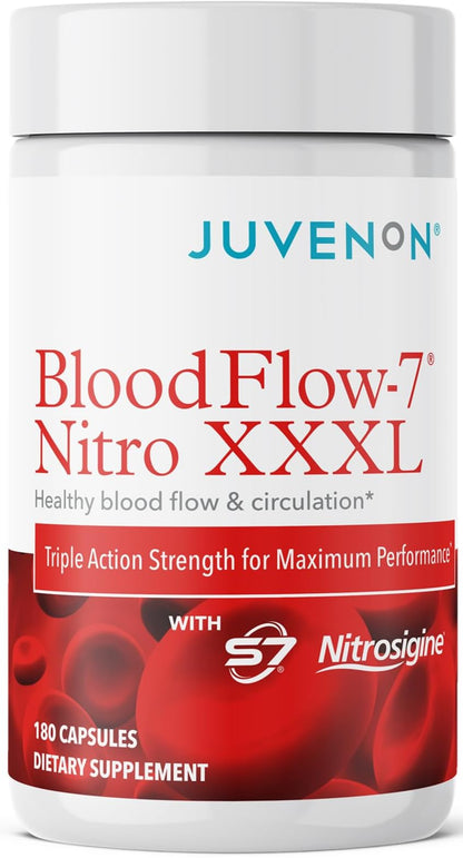 Juvenon BloodFlow-7 XXXL Nitric Oxide Supplements for Men & Women - More Powerful, Longer Lasting Natural Nitric Oxide Booster with Nitrosigine® + S7® - Blood Flow & Circulation Support (1-Pack) - dailyvitalstore