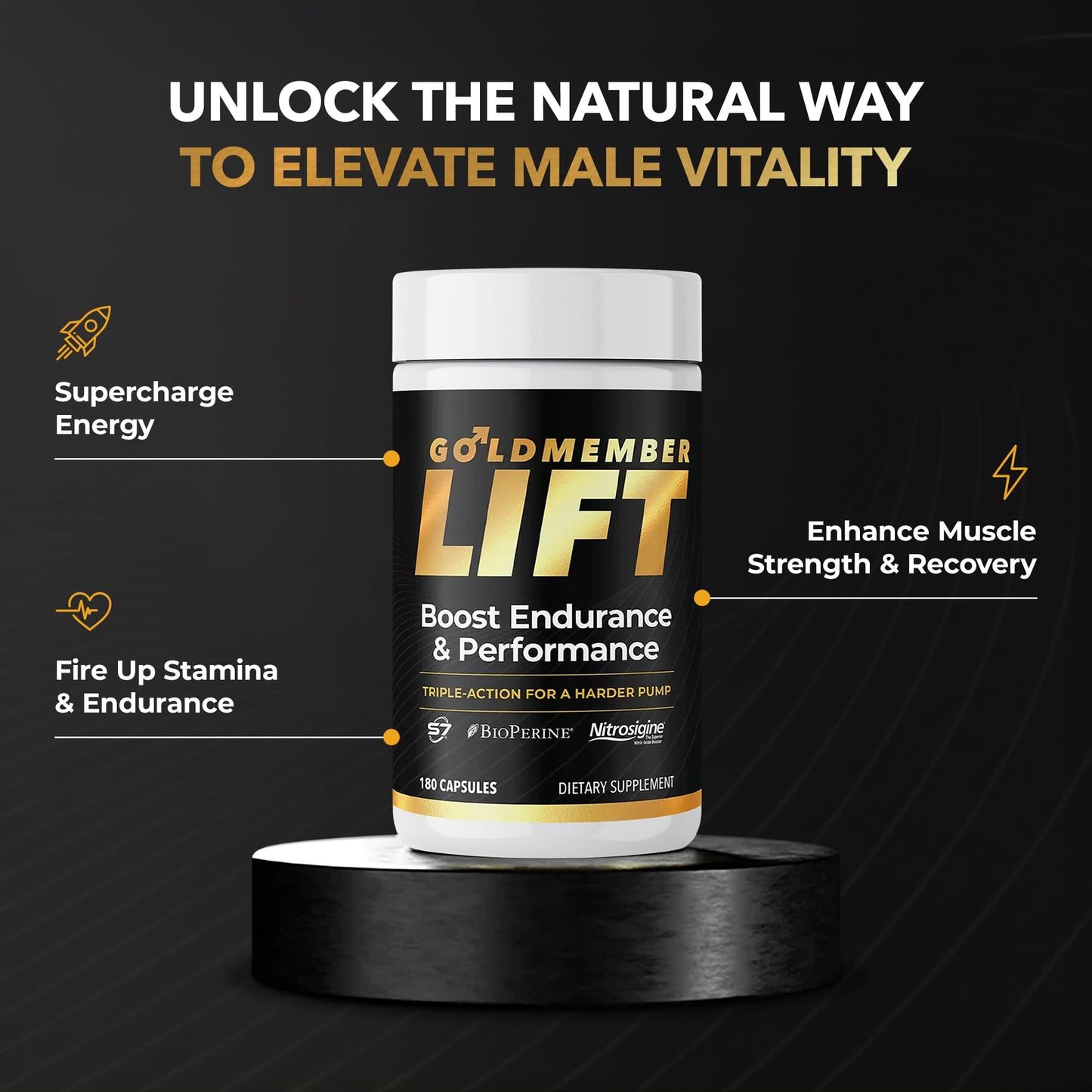 Juvenon GoldMember Lift Nitric Oxide Supplement – Nitrosigine, Trans-Resveratrol, S7 Plant Blend, BioPerine – Circulation, Energy & Muscle Support – 180 Capsules - dailyvitalstore