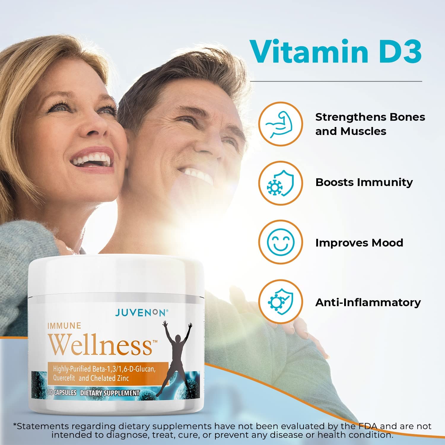 Juvenon Immune Wellness Defense Supplement with Vitamin C, Chelated Zinc Immune Booster Antioxidant Benefits for Adults, Healthy Aging, Heart Health, 30 Capsules - dailyvitalstore
