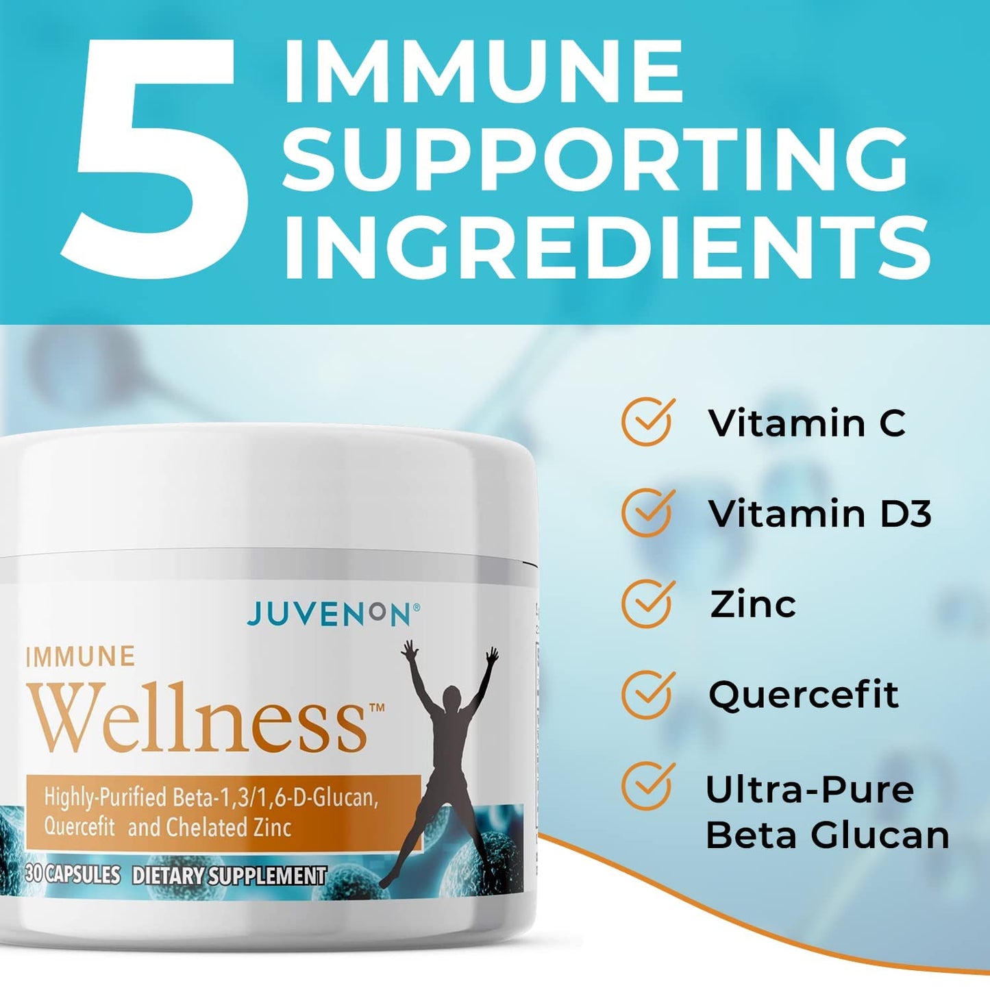 Juvenon Immune Wellness Defense Supplement with Vitamin C, Chelated Zinc Immune Booster Antioxidant Benefits for Adults, Healthy Aging, Heart Health, 30 Capsules - dailyvitalstore