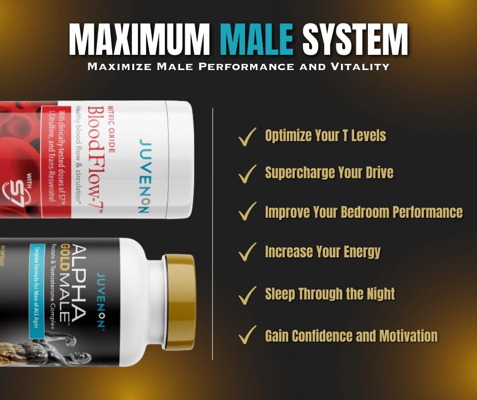 Juvenon Maximum Male BloodFlow-7 Nitric Oxide Supplement with Nitrosigine + Alpha Gold Male - dailyvitalstore