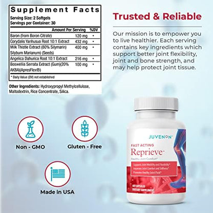 Juvenon Reprieve Capsules (60 Capsules) - Fast-Acting, Joint Comfort Supplement and Effective Joint Support Solution, Research Verified - dailyvitalstore
