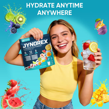 JYNOREX Electrolytes Powder Packets Sugar Free, 30 Sticks High Sodium Hydration Packets, Electrolyte Drink Mix with Lemon Lime Watermelon Peach Berry Kiwi - dailyvitalstore