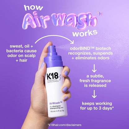 K18 AirWash™ Dry Shampoo, Non-Aerosol, Balances Scalp & Controls Excess Oil Production, 1.6 Fl Oz - dailyvitalstore