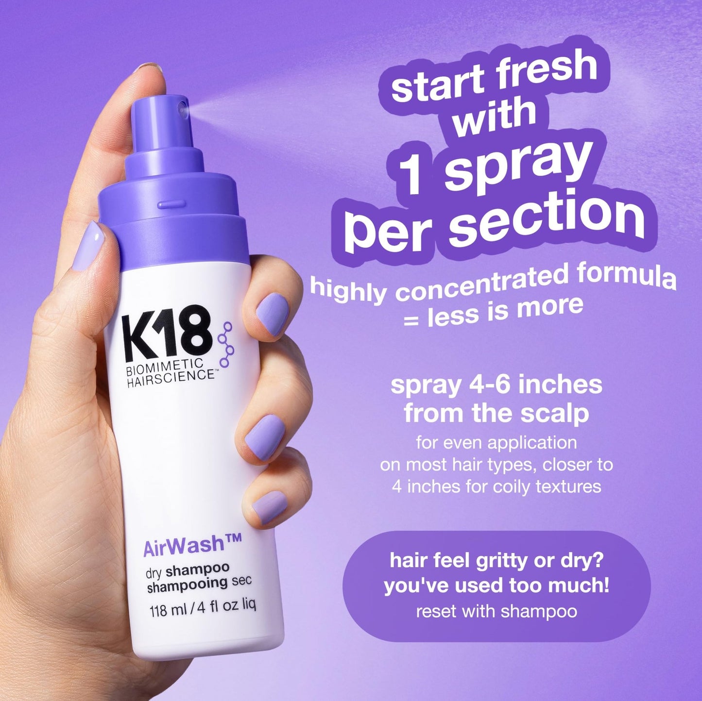 K18 AirWash™ Dry Shampoo, Non-Aerosol, Balances Scalp & Controls Excess Oil Production, 1.6 Fl Oz - dailyvitalstore