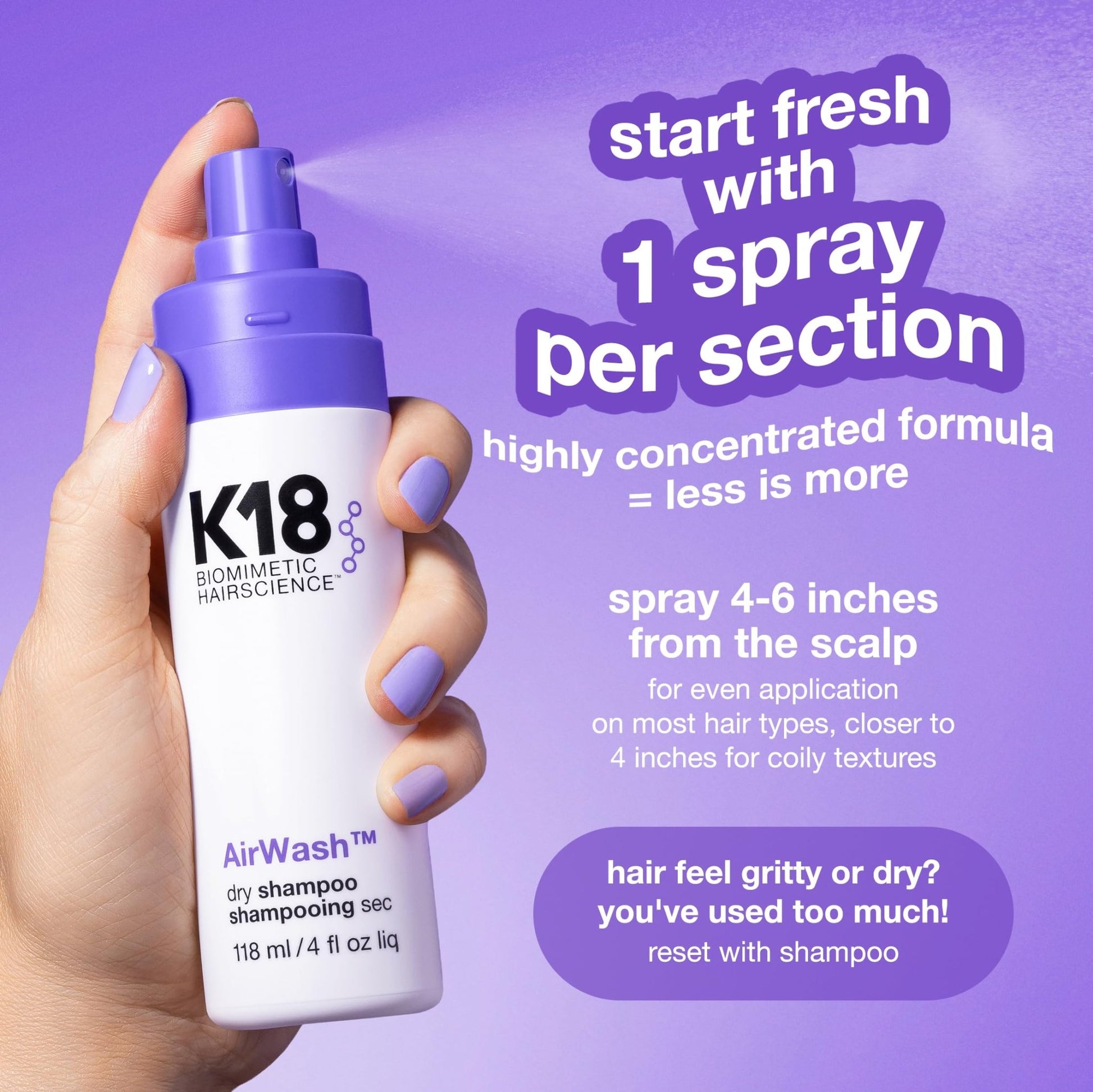 K18 AirWash™ Dry Shampoo, Non-Aerosol, Balances Scalp & Controls Excess Oil Production, 1.6 Fl Oz - dailyvitalstore