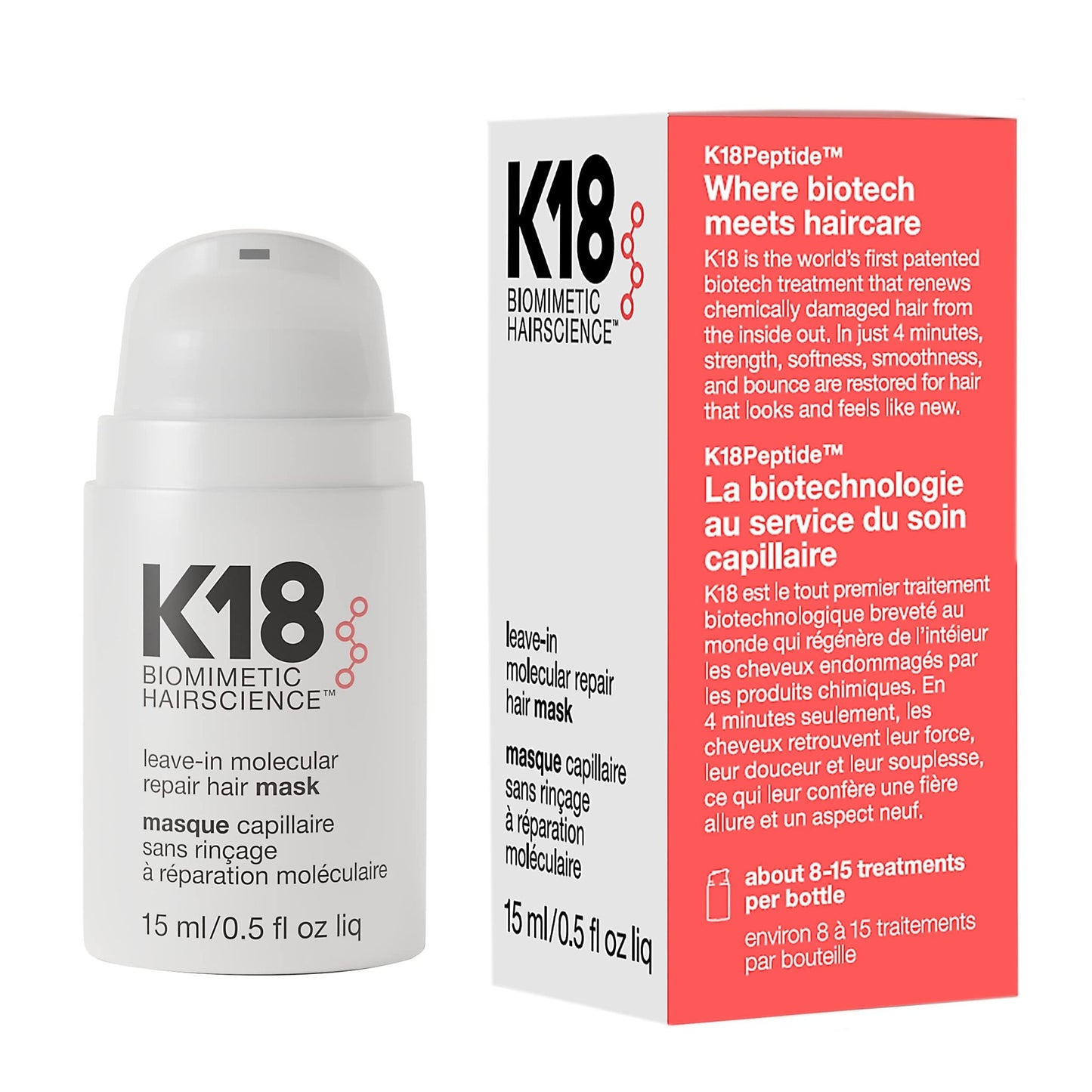 K18 Leave-In Molecular Repair Hair Mask - Peptide Hair Treatment Mask for Bleach, Color, Chemical + Heat Damaged Strands - Immediate - dailyvitalstore