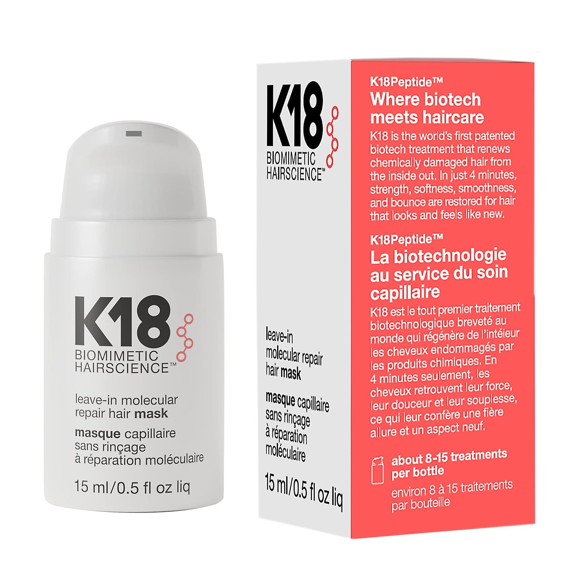 K18 Leave-In Molecular Repair Hair Mask - Peptide Hair Treatment Mask for Bleach, Color, Chemical + Heat Damaged Strands - Immediate - dailyvitalstore