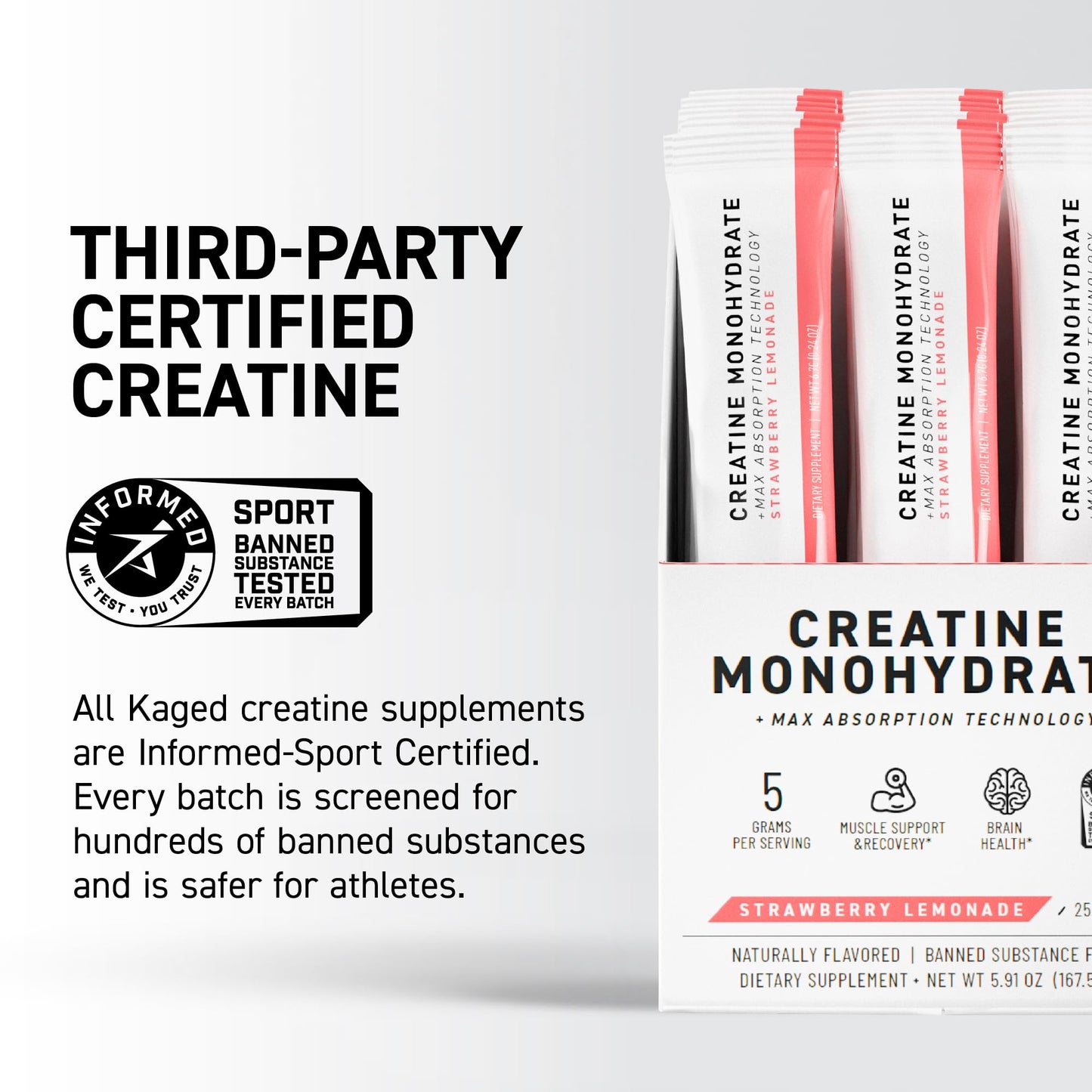 Kaged Creatine Monohydrate + Max Absorption Technology | Micronized Powder Stick Packs | Strawberry Lemonade | Muscle Building & Recovery | Brain Health - dailyvitalstore