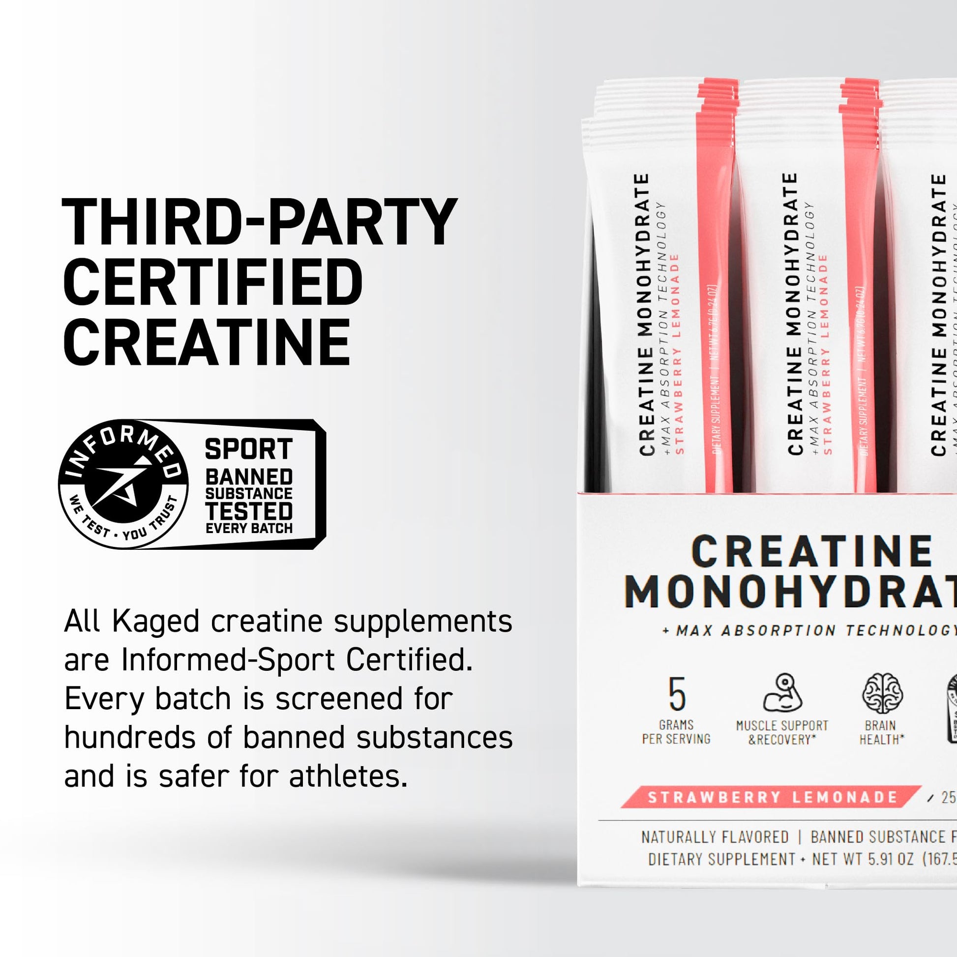 Kaged Creatine Monohydrate + Max Absorption Technology | Micronized Powder Stick Packs | Strawberry Lemonade | Muscle Building & Recovery | Brain Health - dailyvitalstore