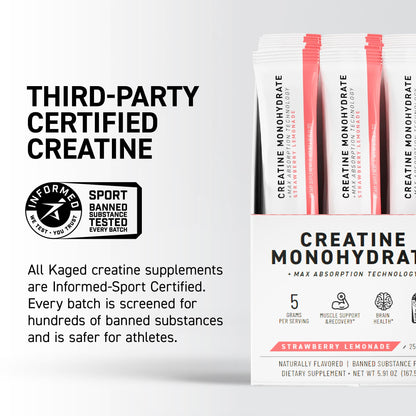 Kaged Creatine Monohydrate + Max Absorption Technology | Micronized Powder Stick Packs | Strawberry Lemonade | Muscle Building & Recovery | Brain Health - dailyvitalstore