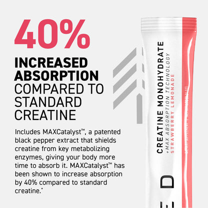 Kaged Creatine Monohydrate + Max Absorption Technology | Micronized Powder Stick Packs | Strawberry Lemonade | Muscle Building & Recovery | Brain Health - dailyvitalstore
