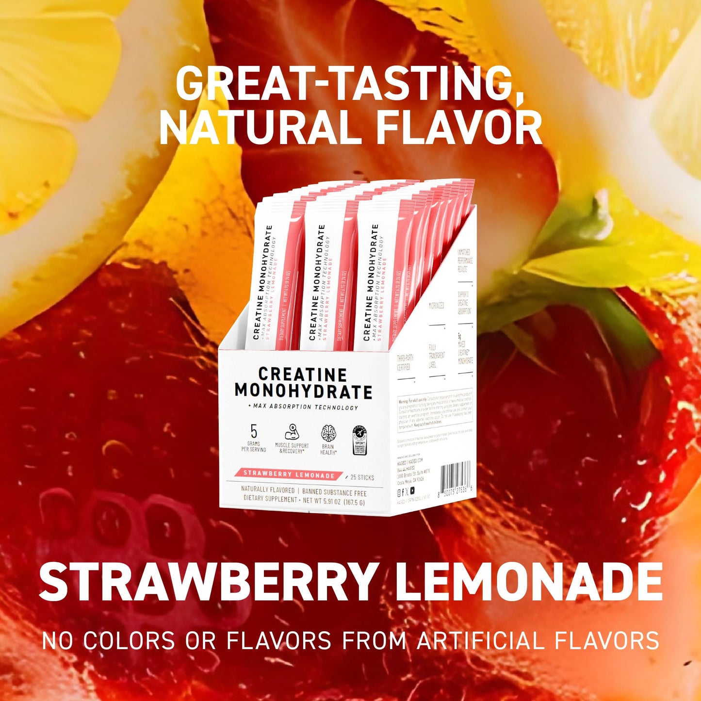 Kaged Creatine Monohydrate + Max Absorption Technology | Micronized Powder Stick Packs | Strawberry Lemonade | Muscle Building & Recovery | Brain Health - dailyvitalstore