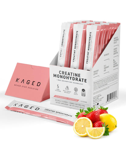 Kaged Creatine Monohydrate + Max Absorption Technology | Micronized Powder Stick Packs | Strawberry Lemonade | Muscle Building & Recovery | Brain Health - dailyvitalstore