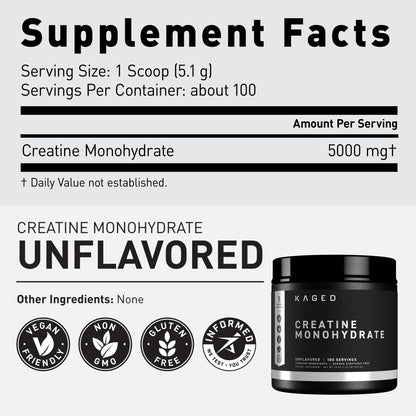 Kaged Creatine Monohydrate Micronized Powder | Unflavored | Muscle Building & Recovery | 5000 mg Per Serving | Vegan, Gluten Free, Easily Digestible - dailyvitalstore