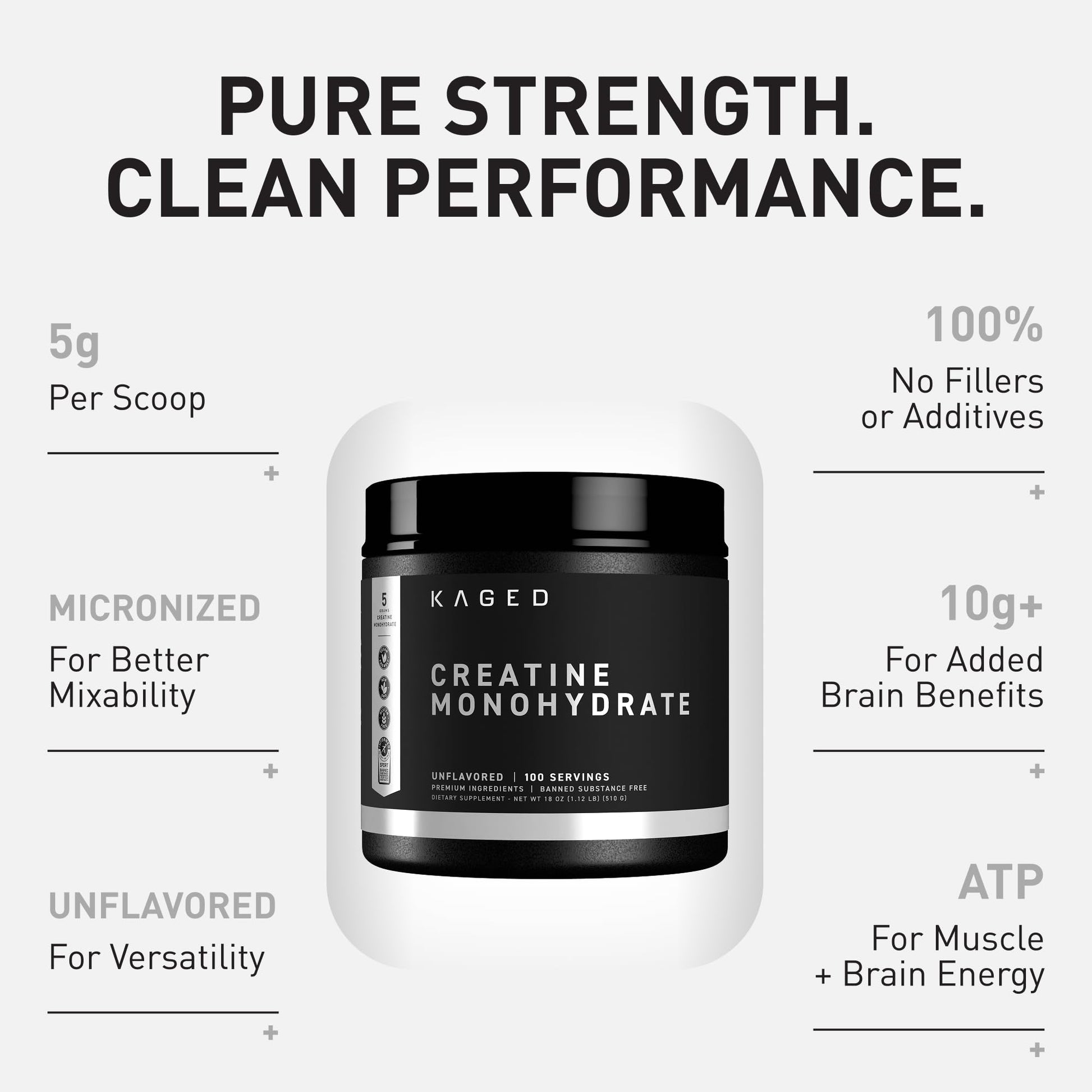 Kaged Creatine Monohydrate Micronized Powder | Unflavored | Muscle Building & Recovery | 5000 mg Per Serving | Vegan, Gluten Free, Easily Digestible - dailyvitalstore
