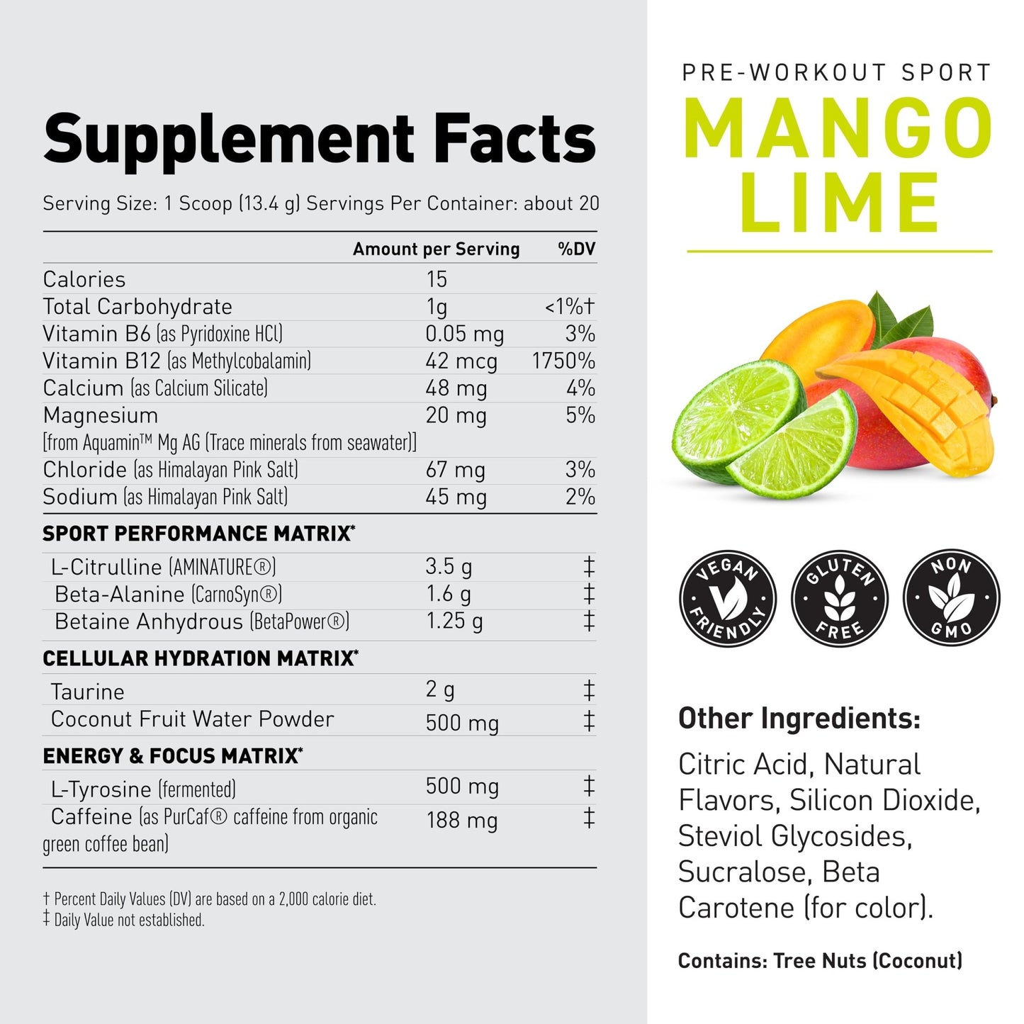 Kaged Sport Pre Workout Powder for Men & Women, Mango Lime, Sport Certified, 188mg Caffeine, Nitric Oxide Supplement, Beta Alanine for Energy, Weightlifting - dailyvitalstore