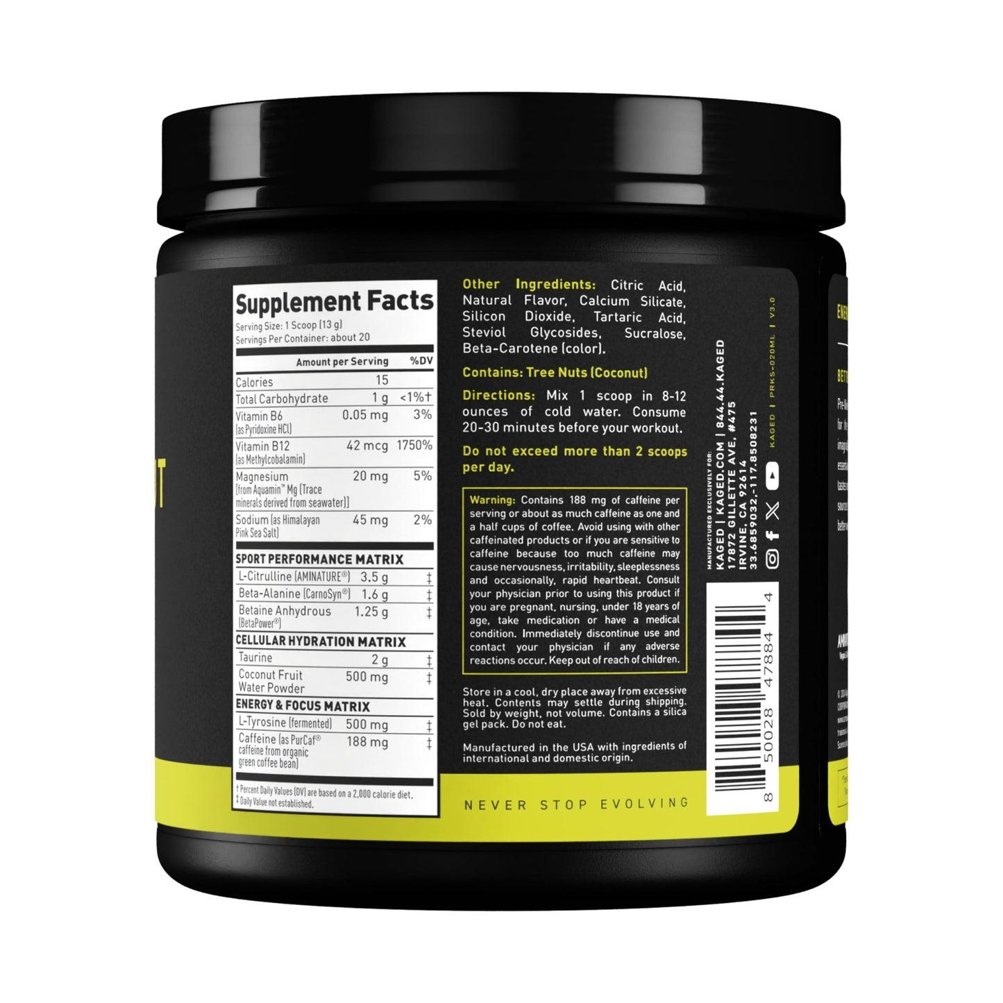Kaged Sport Pre Workout Powder for Men & Women, Mango Lime, Sport Certified, 188mg Caffeine, Nitric Oxide Supplement, Beta Alanine for Energy, Weightlifting - dailyvitalstore