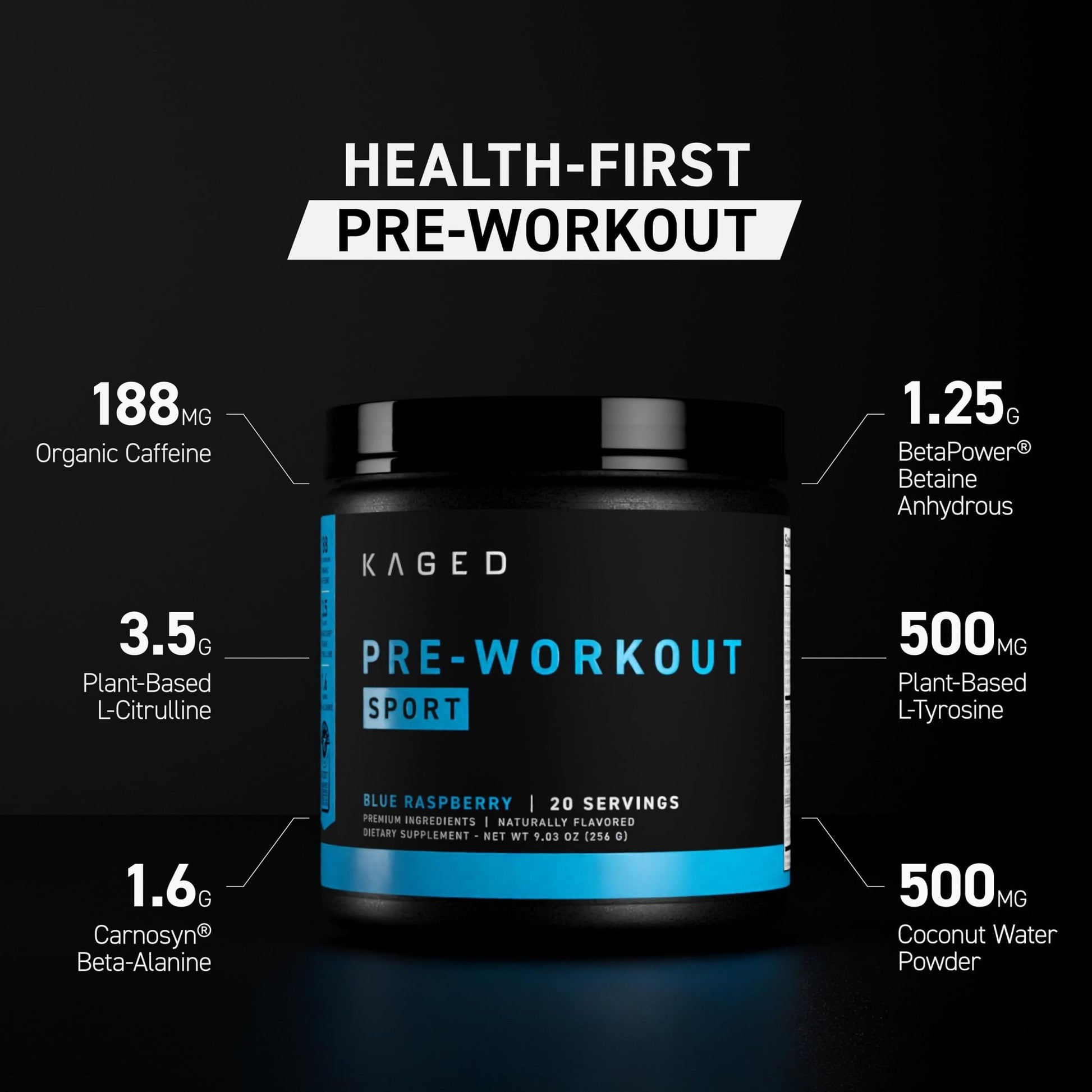 Kaged Sport Pre Workout Powder for Men & Women, Mango Lime, Sport Certified, 188mg Caffeine, Nitric Oxide Supplement, Beta Alanine for Energy, Weightlifting - dailyvitalstore