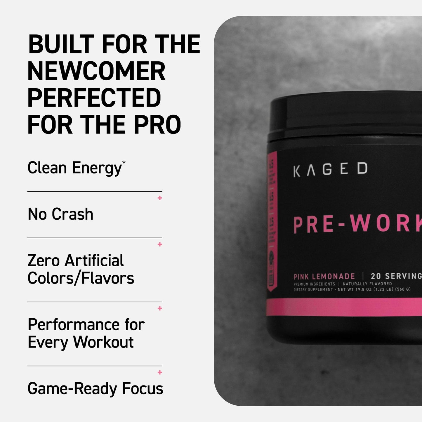 Kaged Sport Pre Workout Powder for Men & Women, Pink Lemonade, Sport Certified, 188mg Caffeine, Nitric Oxide, Beta Alanine, 20 Servings - dailyvitalstore
