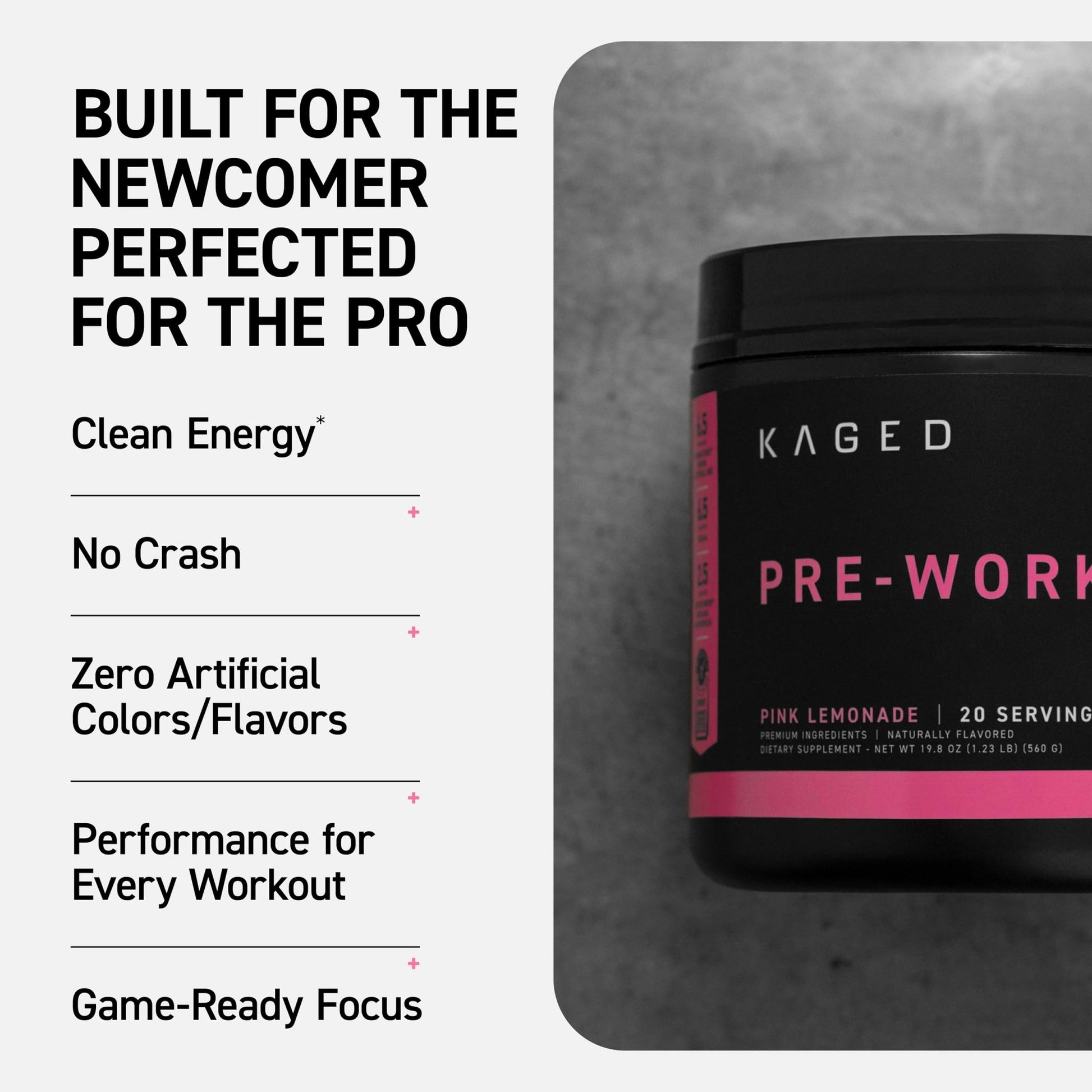 Kaged Sport Pre Workout Powder for Men & Women, Pink Lemonade, Sport Certified, 188mg Caffeine, Nitric Oxide, Beta Alanine, 20 Servings - dailyvitalstore