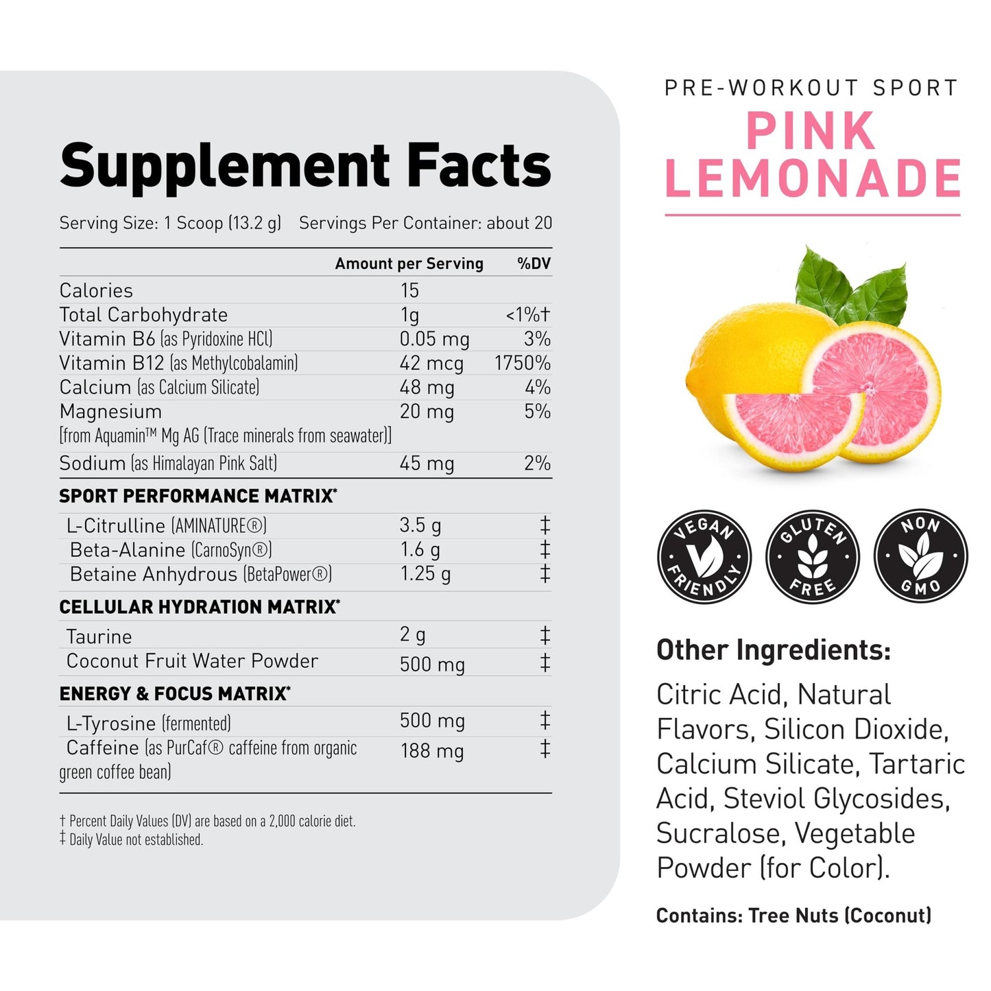 Kaged Sport Pre Workout Powder for Men & Women, Pink Lemonade, Sport Certified, 188mg Caffeine, Nitric Oxide, Beta Alanine, 20 Servings - dailyvitalstore